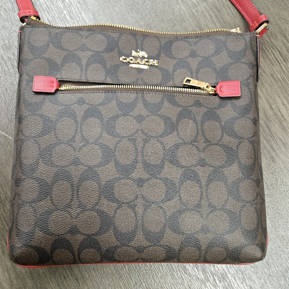 Coach Brown and Red Signature Crossbody Bag - Picture 6 of 11